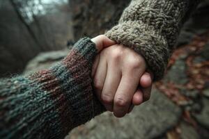 A person holding hands with another person photo
