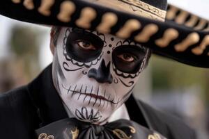 A man with a mexican sombrero and black face paint photo