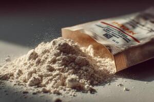 A bag of flour sitting on top of a table photo