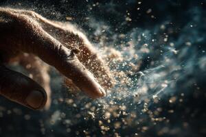 A hand is holding a piece of sand photo
