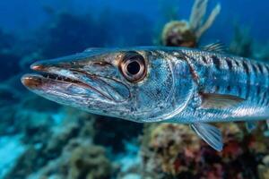 A fish with a large mouth is swimming in the ocean photo