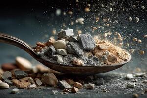 A spoon filled with various types of food photo