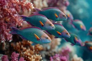 A group of colorful fish swimming in the ocean photo