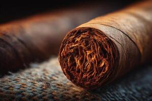 A close up of a cigar on a table photo