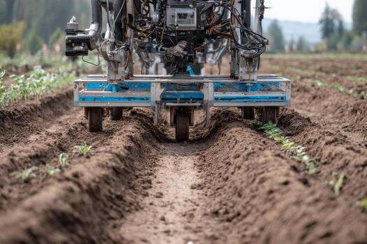 A tractor is working in a field photo