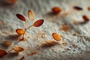 Seedlings on a table with water droplets photo