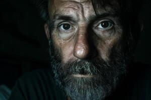 A man with a beard and a dark background photo