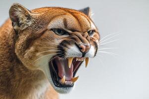 Cougar showing teeth and snarling at the zoo photo