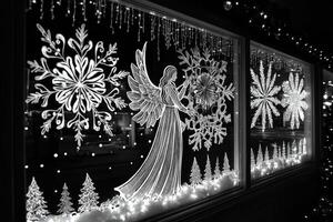 Christmas angel drawing decorating shop window display photo