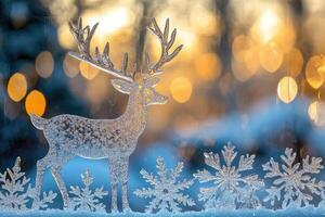 Christmas reindeer and snowflakes decoration creating festive atmosphere photo