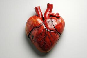 Realistic anatomical heart showing arteries and veins on white background photo