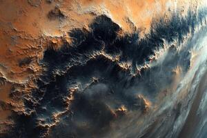 Mars planet surface showing canyons and mountains with erosion features photo