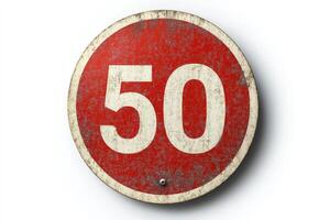 Old weathered red and white maximum speed limit 50 road sign photo