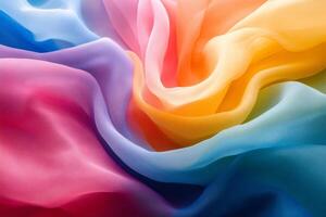 Multicolored chiffon fabric flowing creating a beautiful rainbow pattern photo