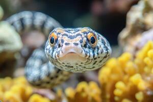 Harmless sea snake swimming in coral reef ecosystem photo