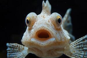 Fish is opening its mouth underwater showing its gills photo