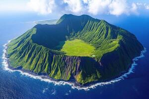 Aogashima volcano emerging from pacific ocean, japan, creates breathtaking scenery photo