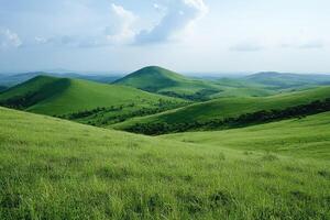 Lush green rolling hills stretching to the horizon on a sunny day photo