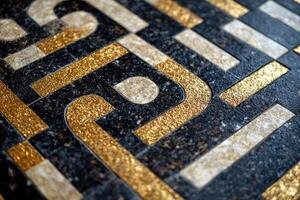 Golden lines creating geometric pattern on tiles surface photo