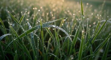 A field of grass with dew on it photo