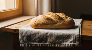 Bread on a table near a window photo