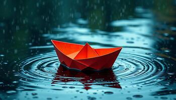 A paper boat floating in the water photo