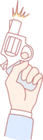 A styled hand illustration grips a gun, showcasing a dynamic firing effect that emphasizes intense action png