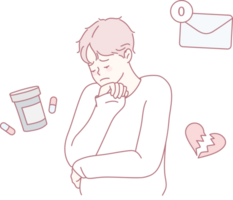 An illustration showcasing the themes of emotional distress, featuring pills, heartache, and lack of communication png