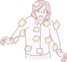 An illustration of a person covered in sticky notes, representing stress and overwhelming daily tasks png