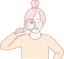 A playful illustration depicts a girl using a magnifying glass, showcasing her curiosity and love for exploration png