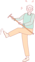 An elderly man is joyfully dancing with a cane in hand, expressing both happiness and vibrant vitality png