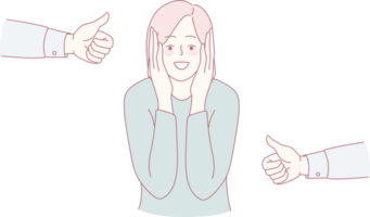 A truly joyful person happily receiving encouraging positive feedback and support from uplifting hands around them png