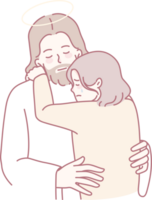An illustration of a comforting embrace with a divine figure, symbolizing deep love and unwavering support png