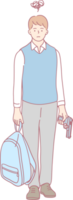 Illustration of a young man holding a backpack in one hand and a gun in the other, symbolizing modern lifes tension png