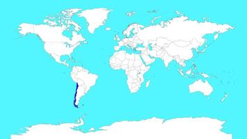 Chile in world map animation.Silhouette map of Chile video