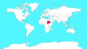 Sudan in world map animation.Silhouette map of Sudan video