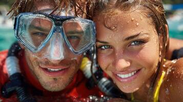 Smiling Couple Snorkeling in the Ocean photo