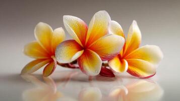 Yellow and White Plumeria Flowers with Dew Drops photo
