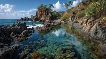 Tranquil Tropical Ocean Pool with Clear Water and Rocks photo