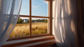 Summer Wheat Field View From Rustic Window photo