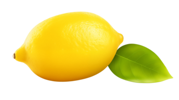 Fresh Lemon with Leaf, Realistic 3D Lemon, Citrus Fruit Isolated, Vibrant Yellow Lemon png