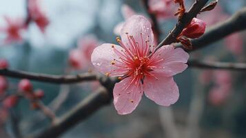 Lush vibrant tree flower captured in macro photography photo