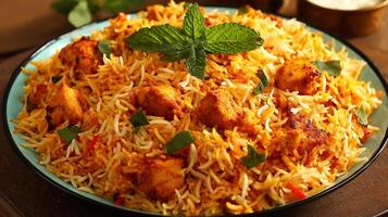 Authentic biryani in bowl captured in rich food photography photo