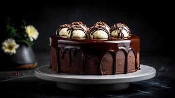 Detailed close up image of a moist cake with smooth frosting photo