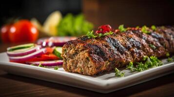 Delicious fresh kabab with peppers and herbs photo