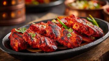 Succulent fresh kabab with salad and spices photo