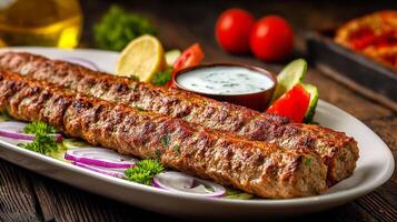 Close up fresh kabab with lighting and textures photo