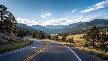 Scenic path curving through rich natural backdrop photo