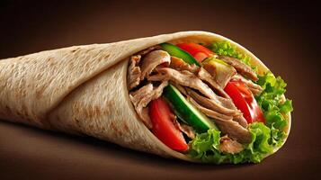Colorful shawarma wrap photography with meat inside photo