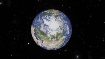 3D design of Earth in outer space with twinkling stars, showing the beauty of the universe. Suitable for background, wallpaper or creative projects. photo